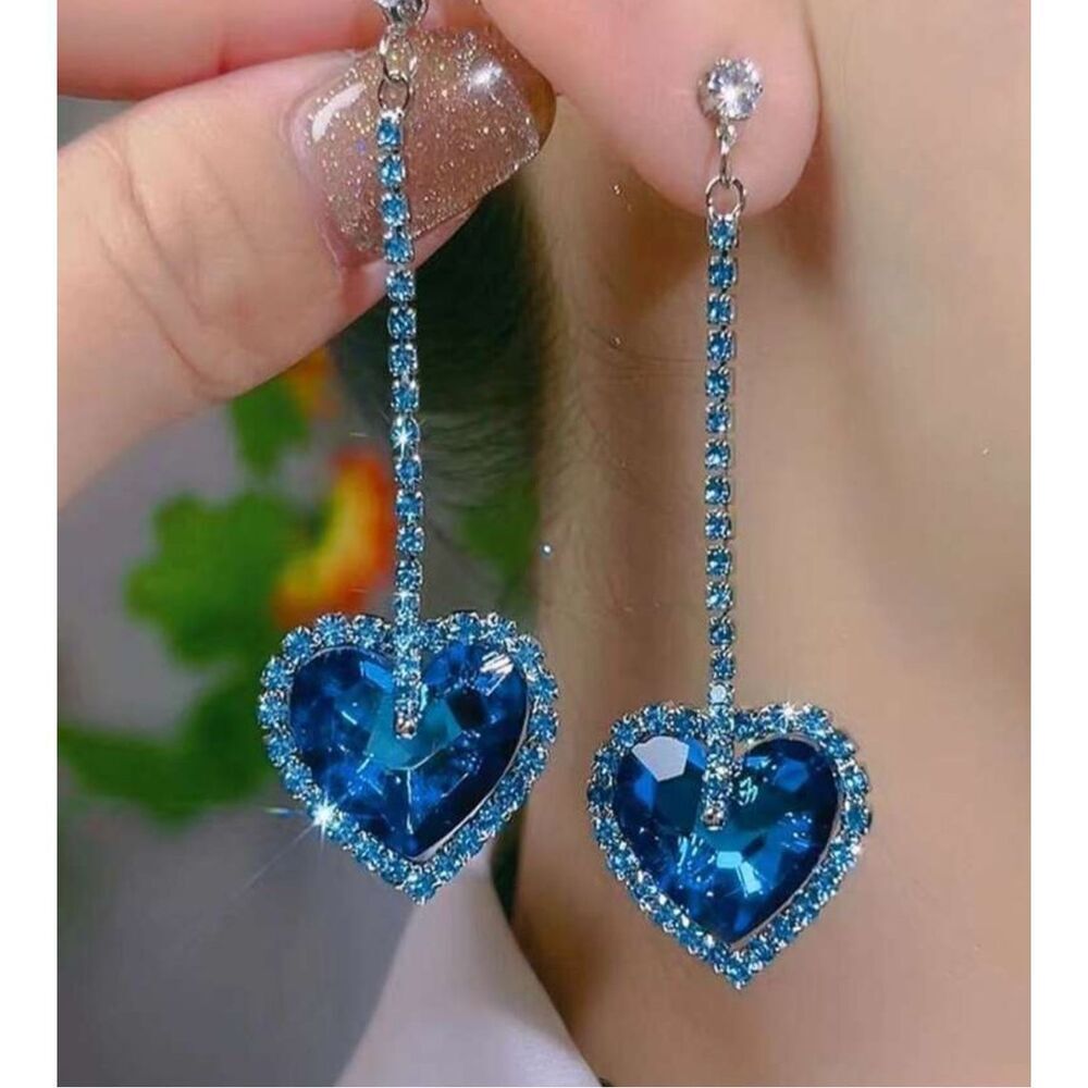 Gorgeous Blue Heart Dangle Earrings